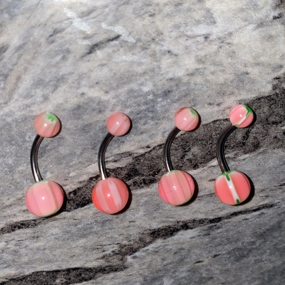 4 Belly Button Ring Set Pink - Picture 3 of 3